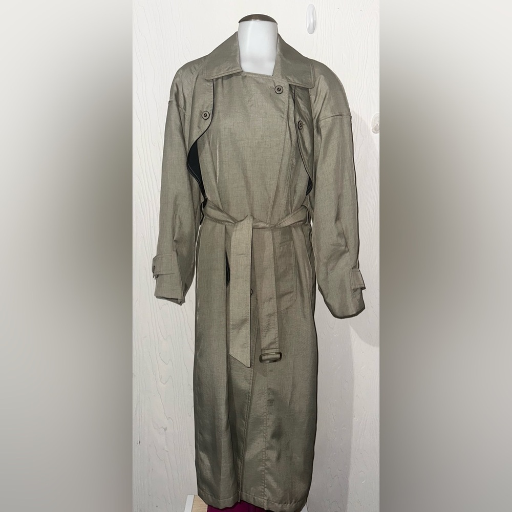 Vintage John Weitz Lightweight Waterproof Belted Olive Trench Coat Size 12